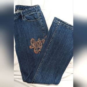 INC Flare Jeans Sz 10 Boho Stretch Embroidered Rock Roses Denim